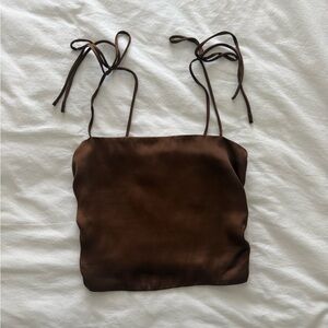Brown Satin Crop Top